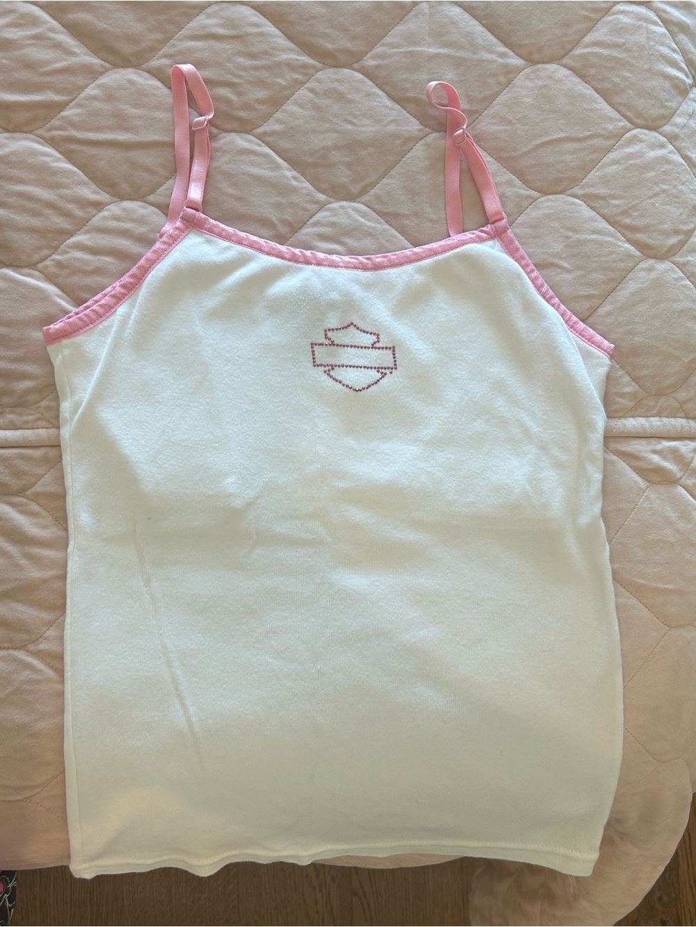 Harley-Davidson White Tank Top with Pink Trim and built in support.